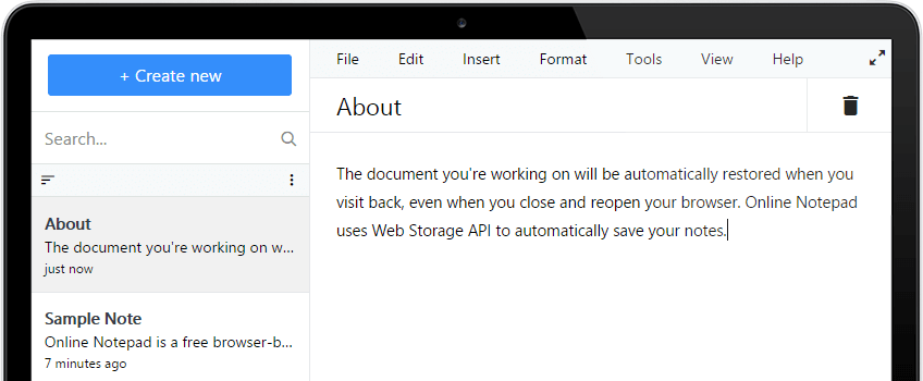 Fewmedia Online Notepad Screenshot